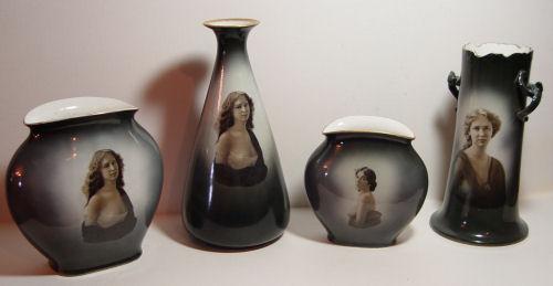 4 WARWICK CHINA PORTRAIT VASES: Two