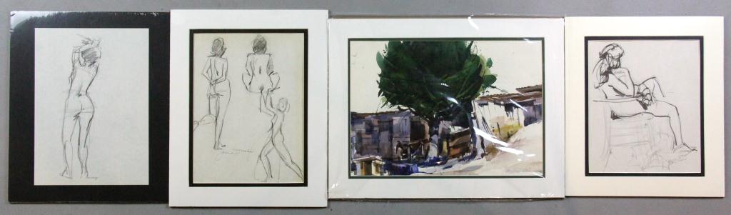 (4) Watercolor of Tree & Nude