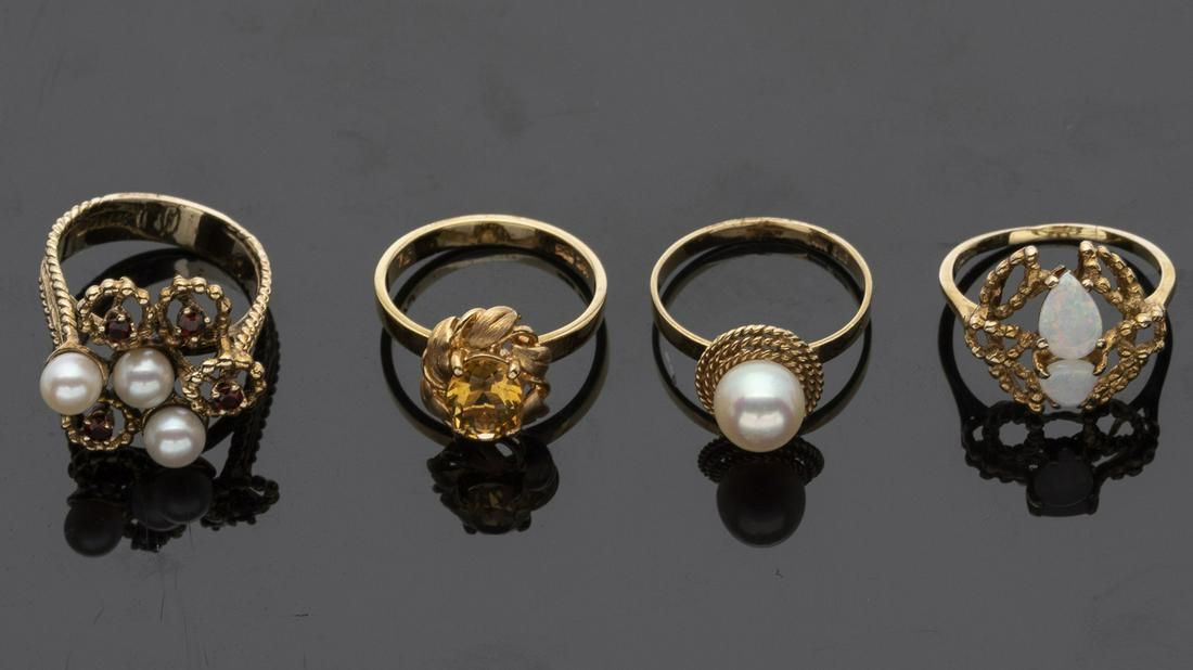 4 WOMEN'S GOLD, SEMI PRECIOUS STONE