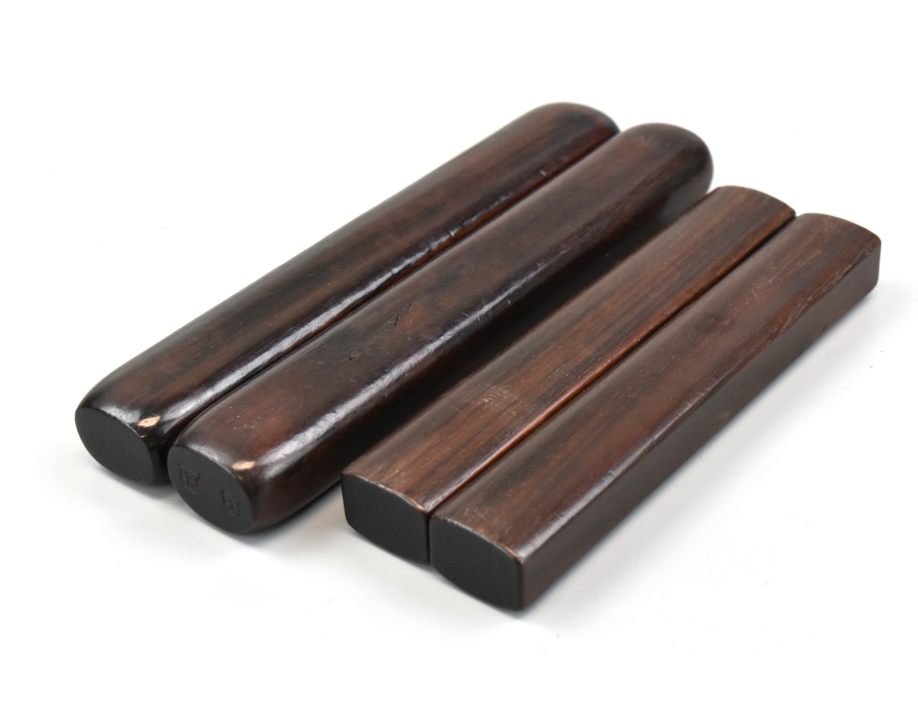 4 WOOD ANTIQUE PAPER WEIGHTS Two