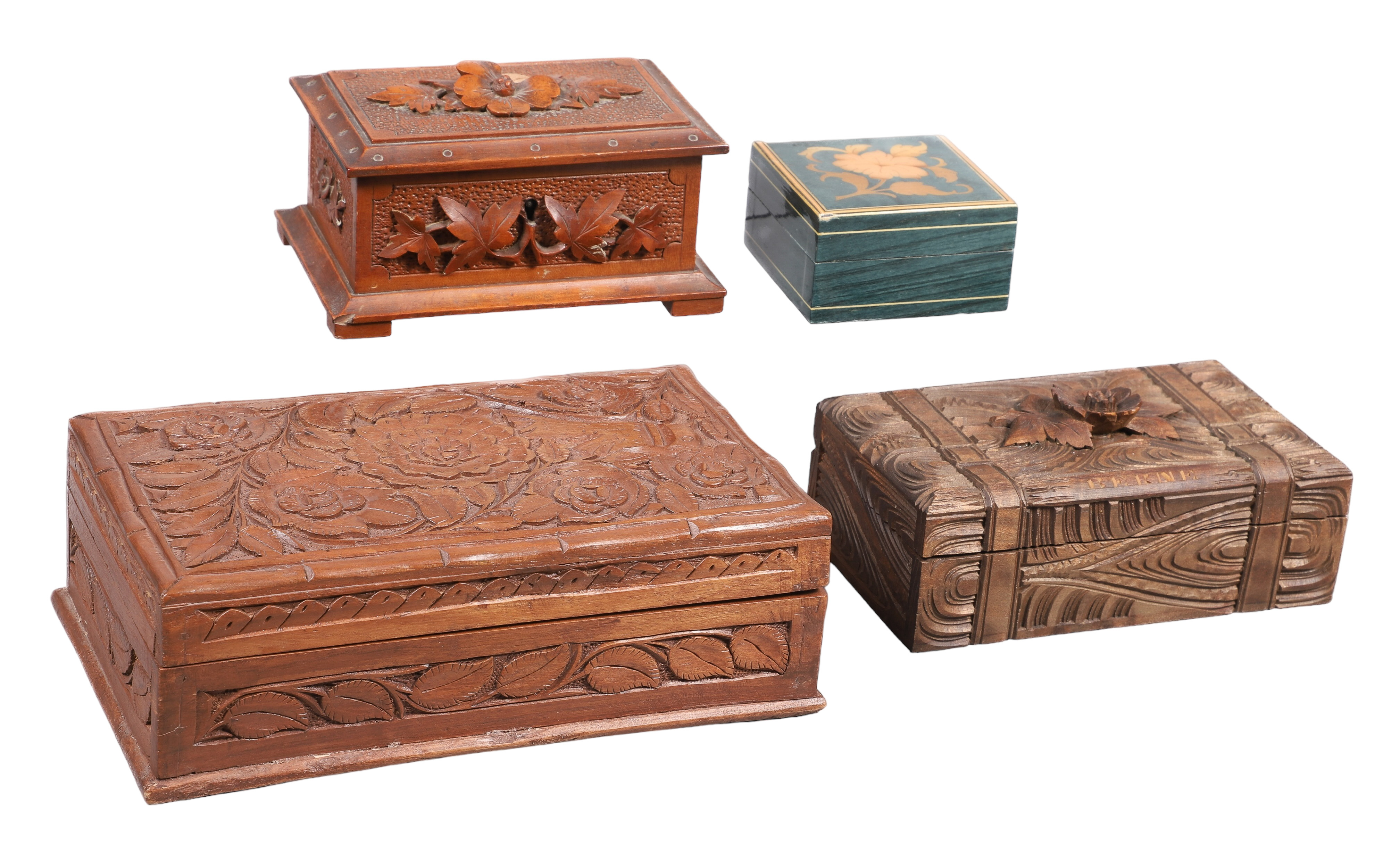 (4) Wood Boxes, c/o carved roses