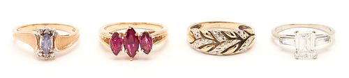 4 YELLOW GOLD FASHION RINGS1st