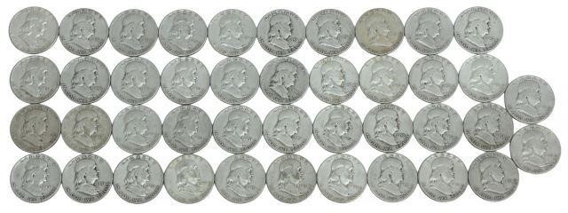 (42) U.S. FRANKLIN HALF DOLLARS,