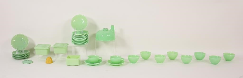 44 PIECES GREEN JADEITE GLASS