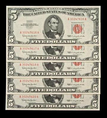 49 consecutive CU $5 U.S. notes: