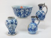 4PC 18C DELFT POTTERY VASE BOW
