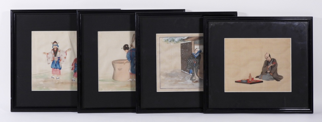 4PC 19C JAPANESE SILK PAINTINGS
