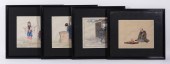 4PC 19C JAPANESE SILK PAINTING