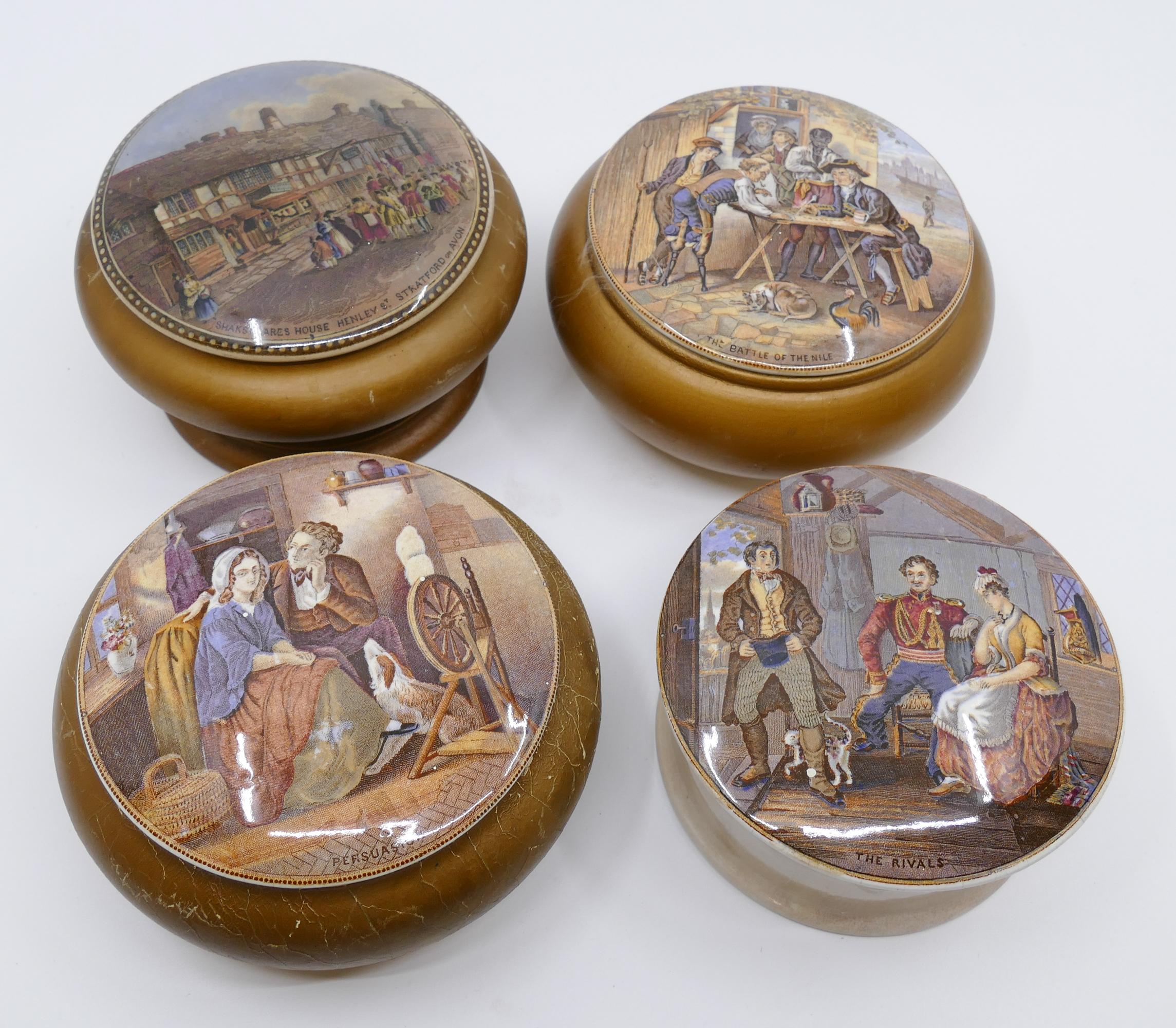 4pc Antique Prattware Lid Trinket