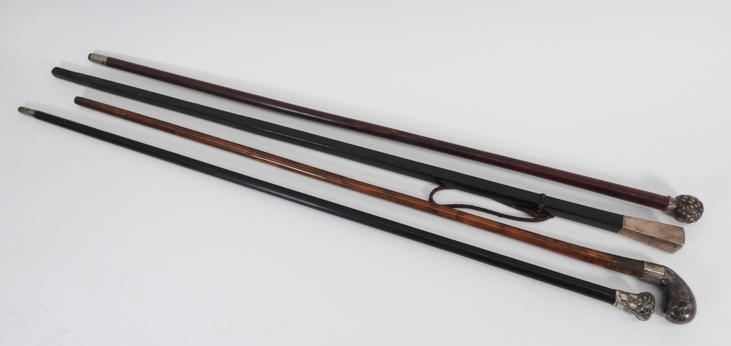 4PC ASSORTED SILVER HANDLED CANES
