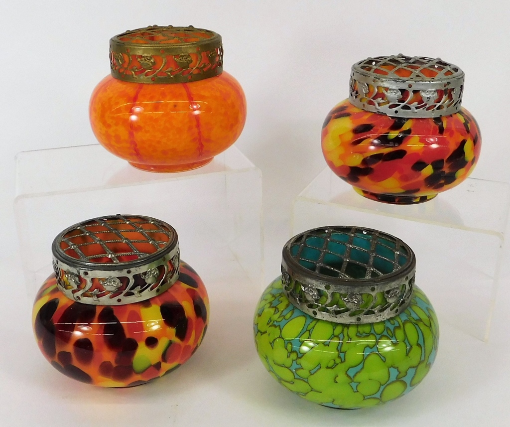 4PC BOHEMIAN CZECH ART GLASS FLOWER