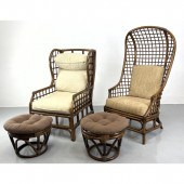 4pc Dark Stained Rattan Chairs