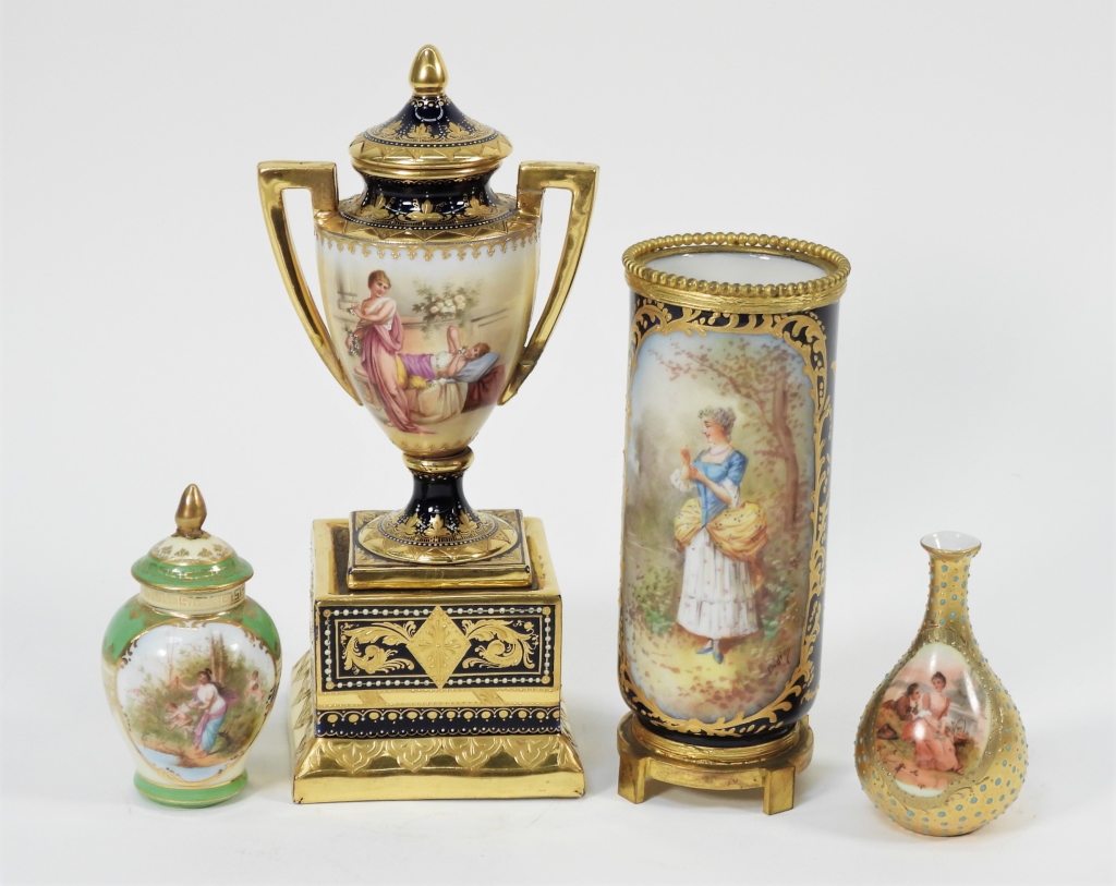 4PC EUROPEAN SEVRES STYLE PORCELAIN