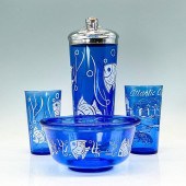 4PC HAZEL ATLAS COBALT GLASS C