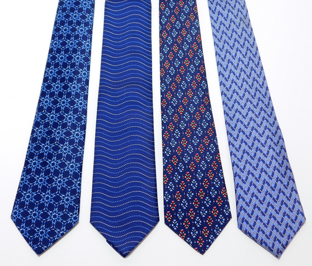 4PC HERMES BLUE SILK NECKTIE