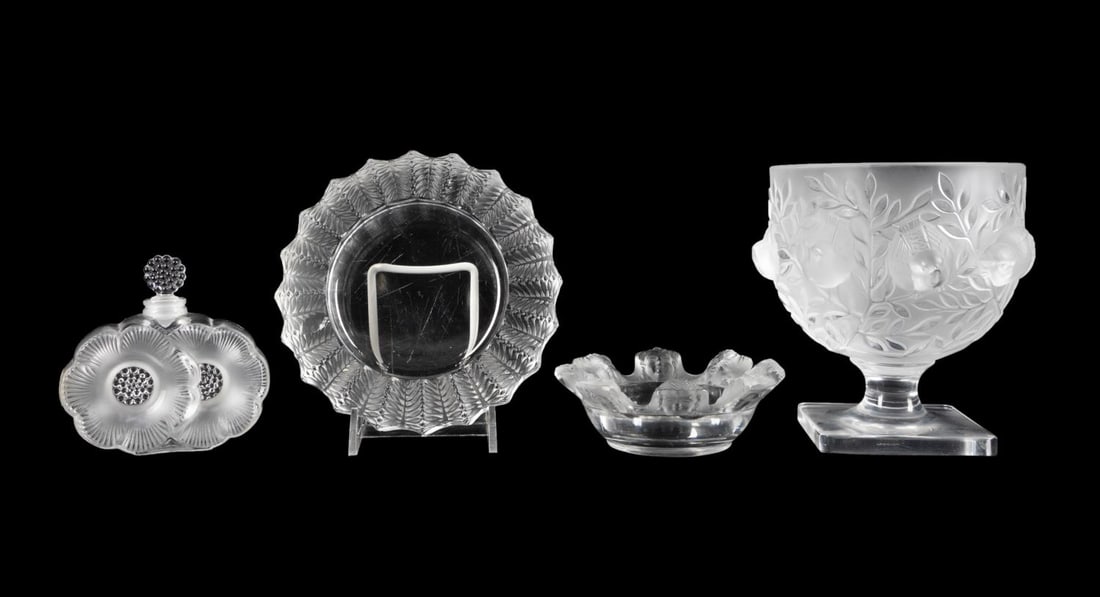 4PC LALIQUE FROSTED GLASS TABLEWARE