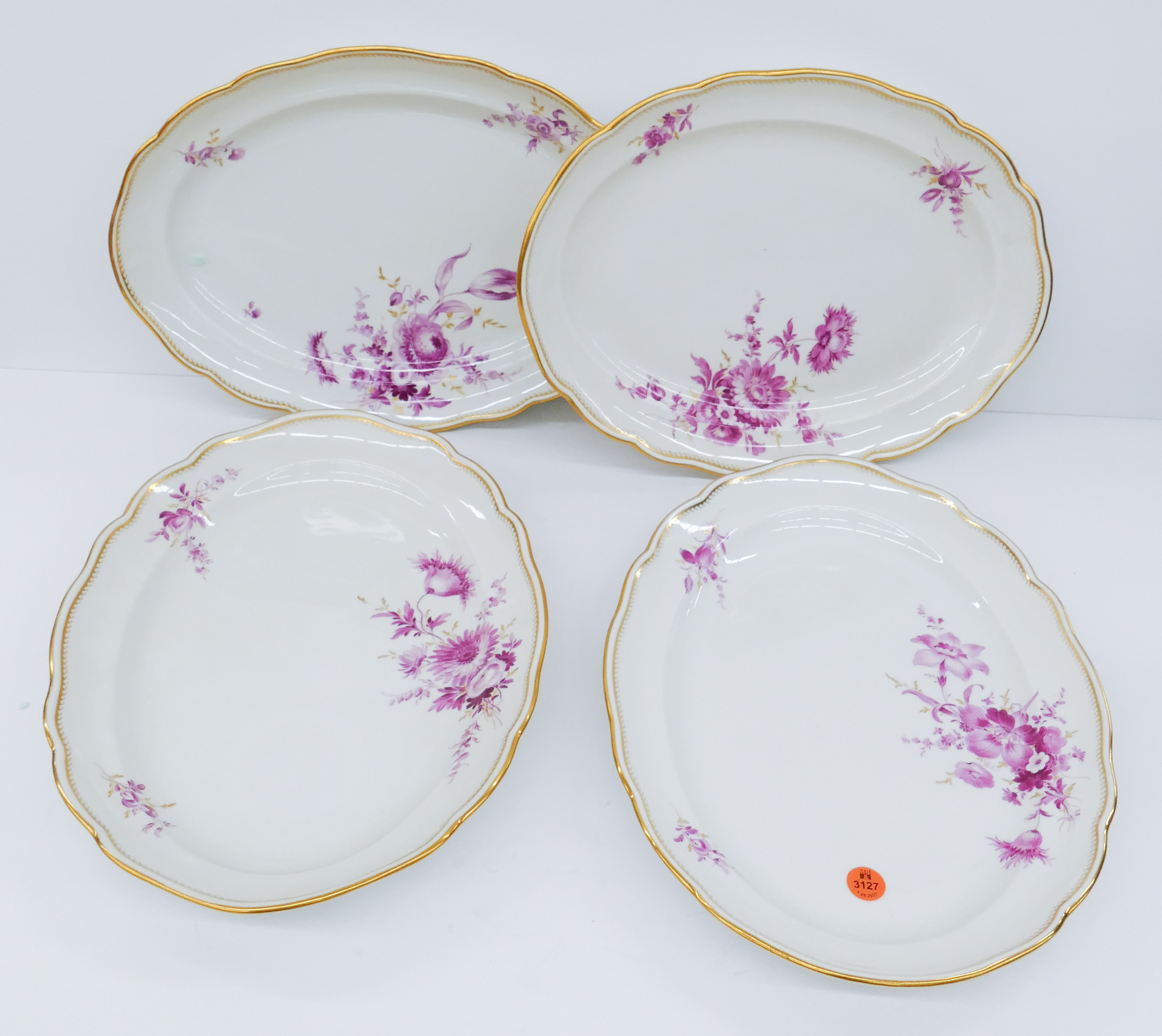 4pc Meissen Pink Flower Porcelain