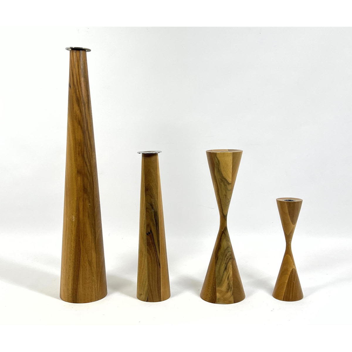 4pc modern wood candlesticks. Two
