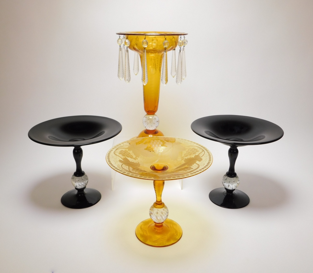 4PC PAIRPOINT BLACK & AMBER GLASS