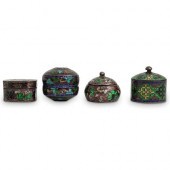 (4PC) SILVER ENAMEL PILL BOXES