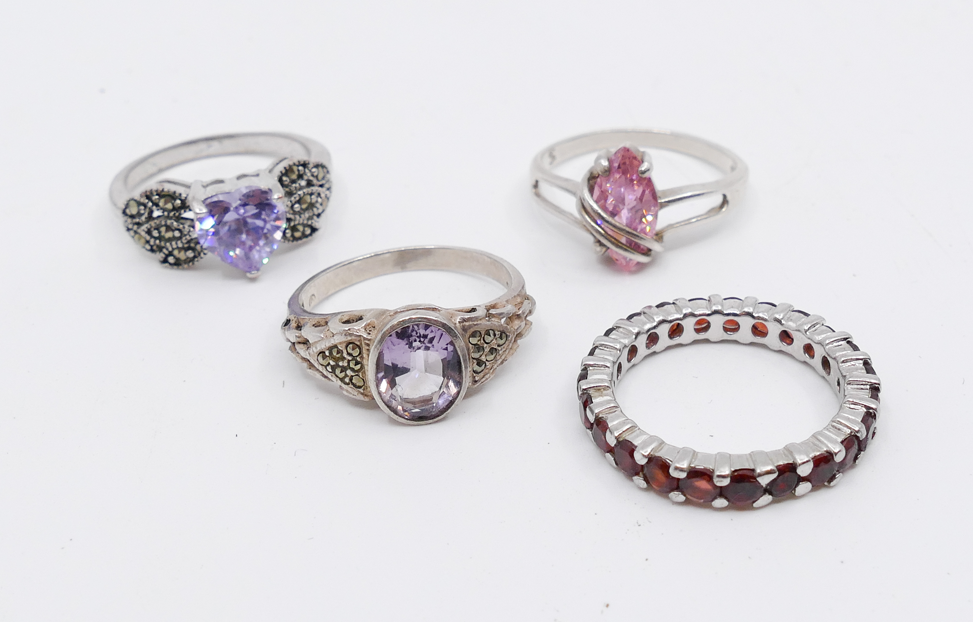 4pc Sterling & Colored Stone Rings.