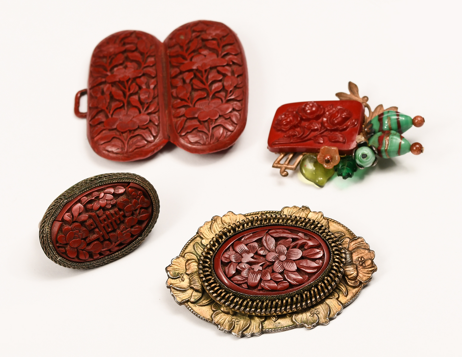 4PC. VICTORIAN CINNABAR JEWELRY: