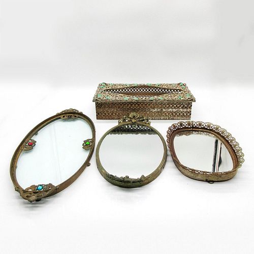 4PC VINTAGE ORNATE BRASS TISSUE