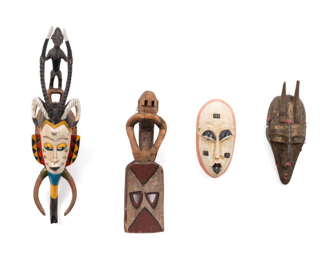 4PCS AFRICAN CEREMONIAL MASKS IVORY