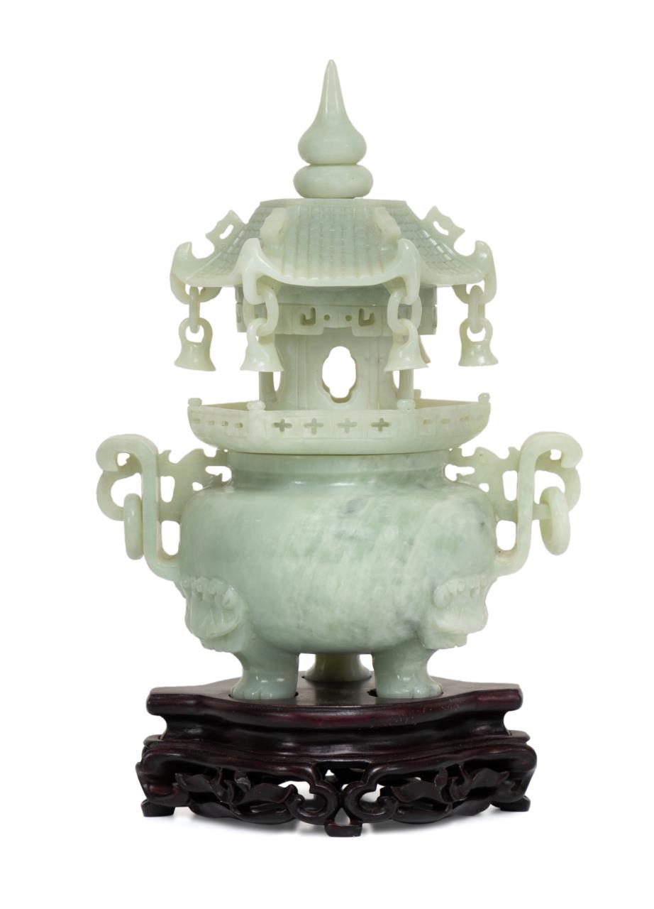 4PCS CARVED CHINESE JADE PAGODA