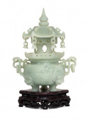 4PCS CARVED CHINESE JADE PAGOD