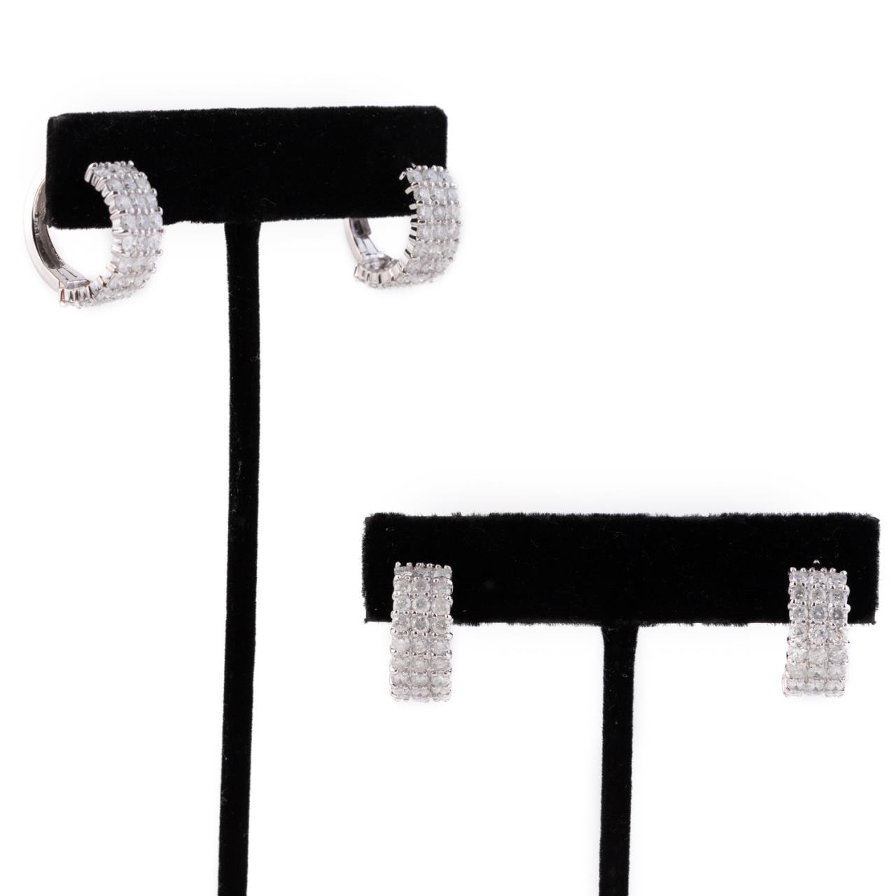 4PCS, TWO PAIRS 14K WHITE GOLD &