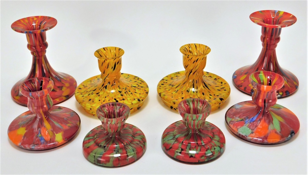 4PR SPLATTERED BOHEMIAN ART GLASS