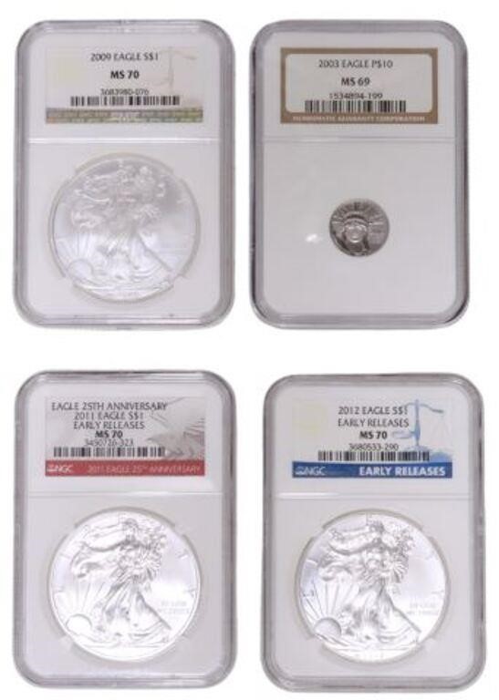(4)US COINS P$10 & $1 EAGLE NGC