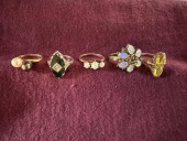5- 14K GOLD RINGS, 2 PEARL RIN