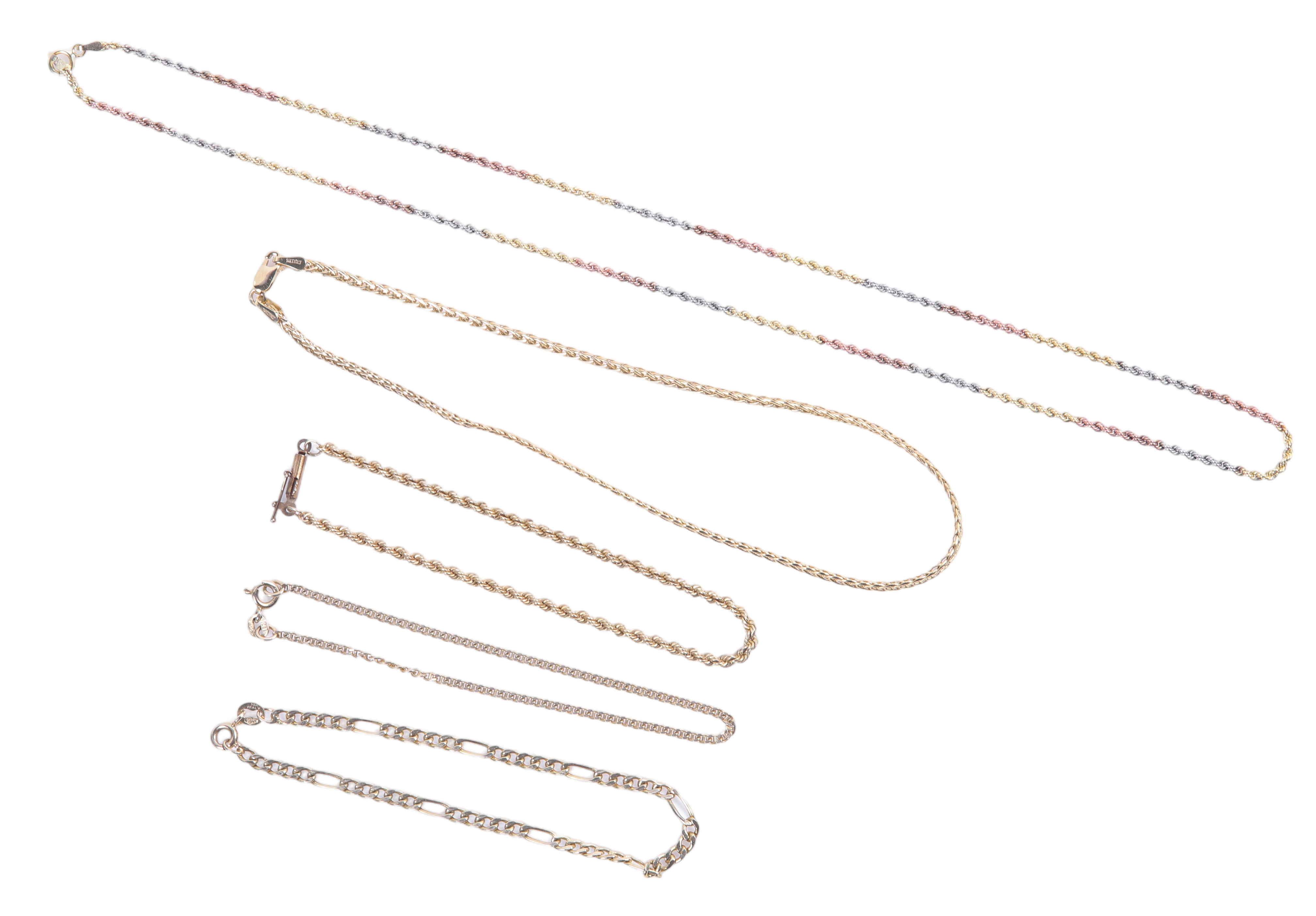 (5) 14K necklaces and bracelets,