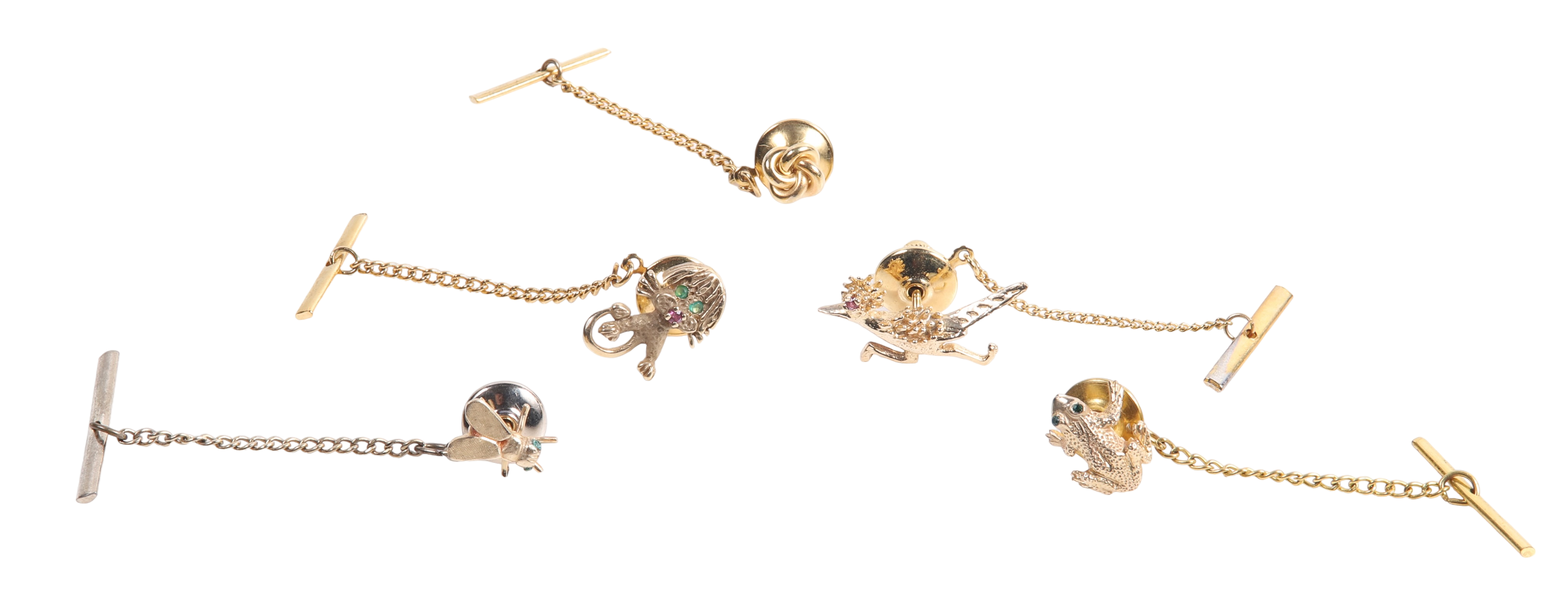 (5) 14K Yellow gold tie pins to