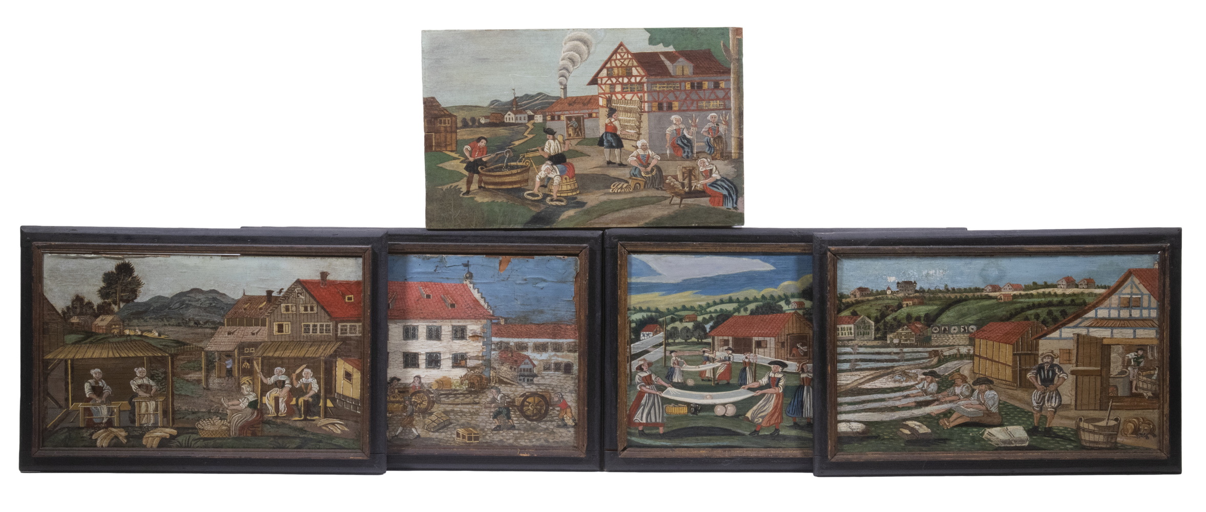 (5) 18TH C. FOLK ART PAINTINGS OF