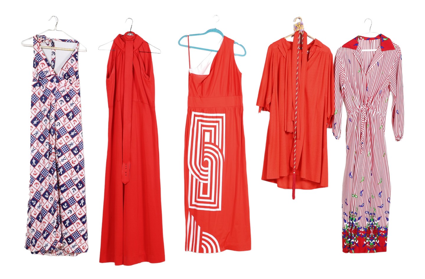 (5) 1970's dresses, jumpsuits,
