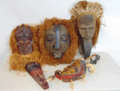 5 AFRICAN CARVED WOOD MASKS, 2