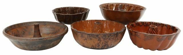 (5) AMERICAN REDWARE POTTERY MOLDS,