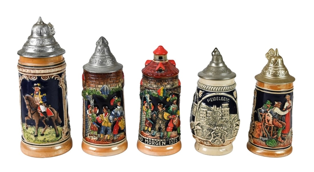 5 ANTIQUE 8 INCH GERMAN CERAMIC