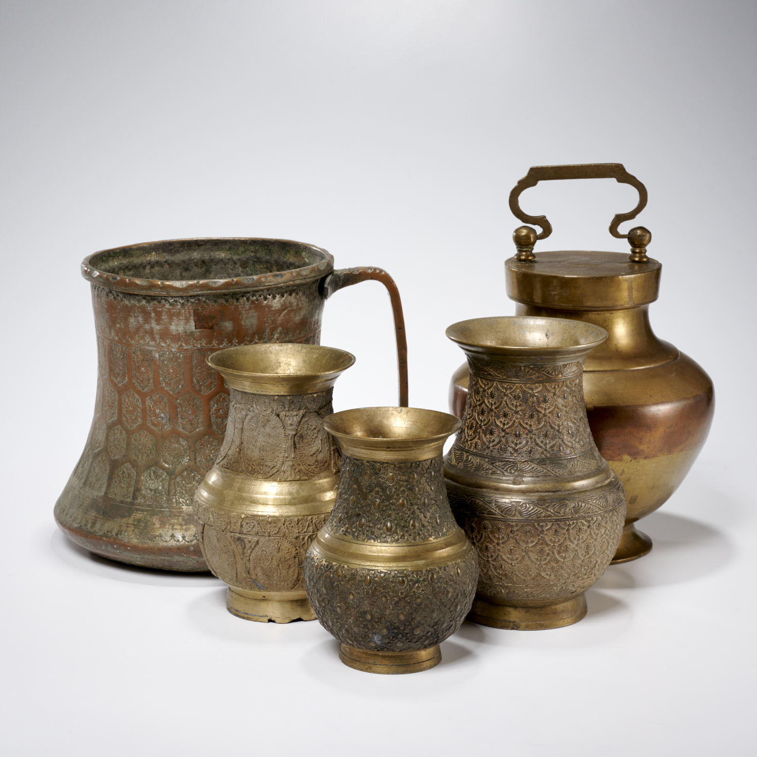 (5) ANTIQUE ASIAN BRASS AND