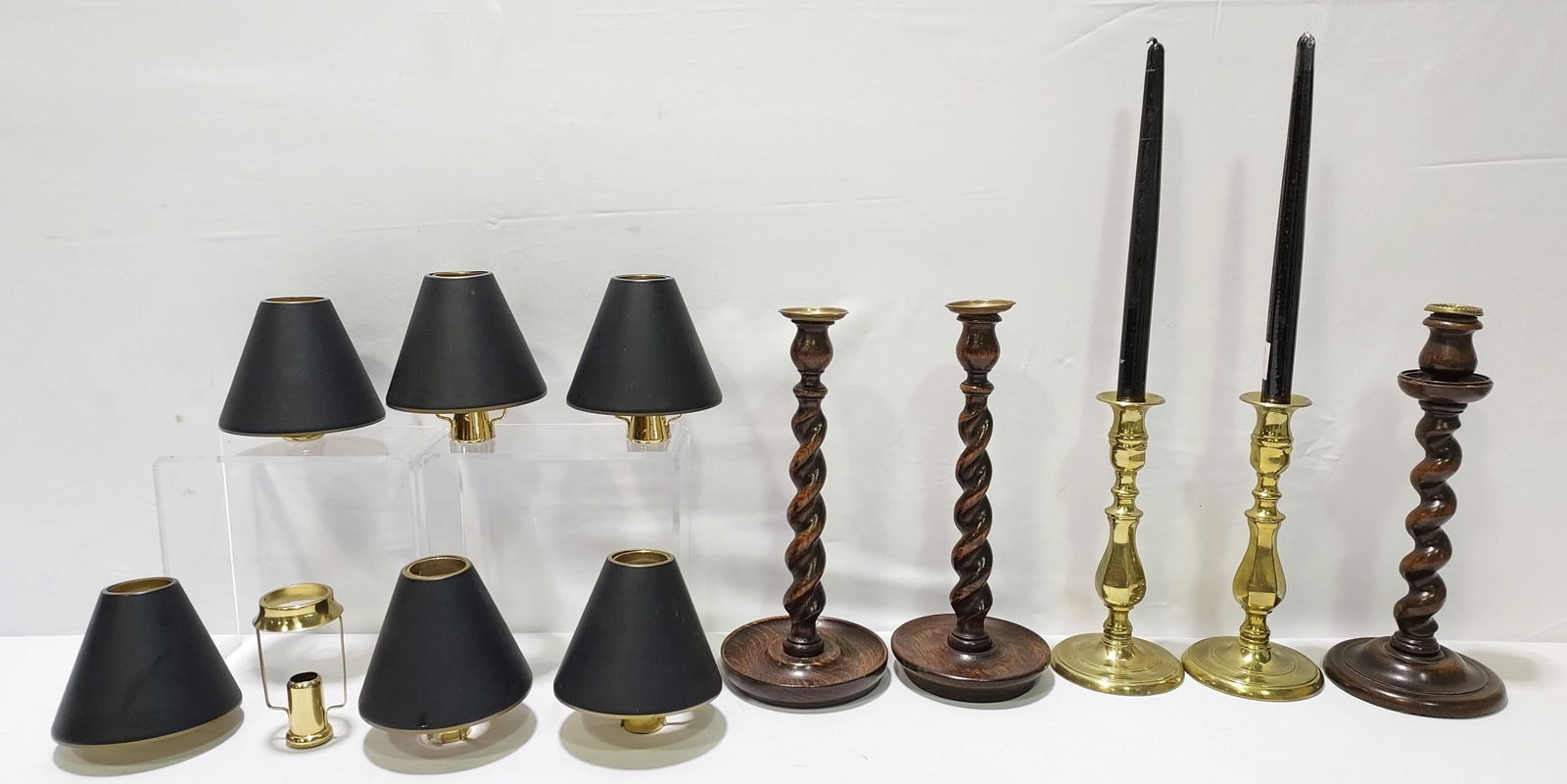 5 ANTIQUE CANDLESTICKS: BARLEY