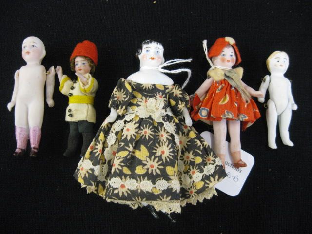 5 Antique Dolls bisque & china head