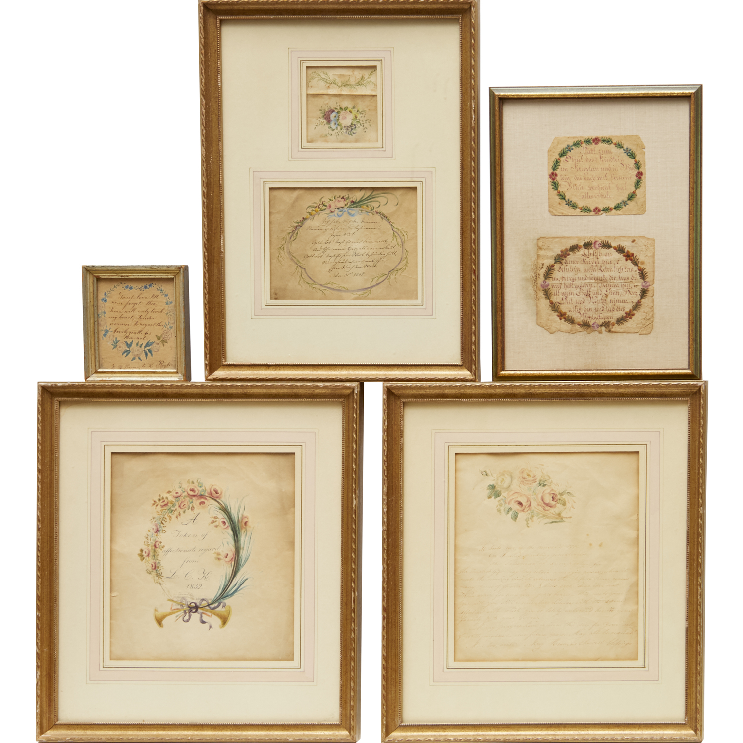 (5) ANTIQUE HAND-PAINTED PAPER LOVE
