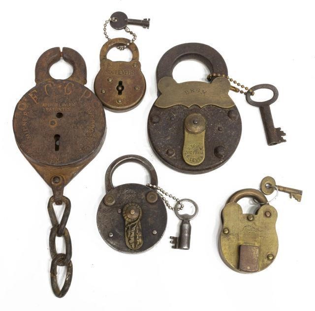 (5) ANTIQUE SIX LEVER  BRITISH &