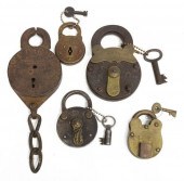 (5) ANTIQUE SIX LEVER  BRITISH
