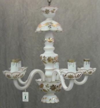5 Arm White Milk Glass Chandelier