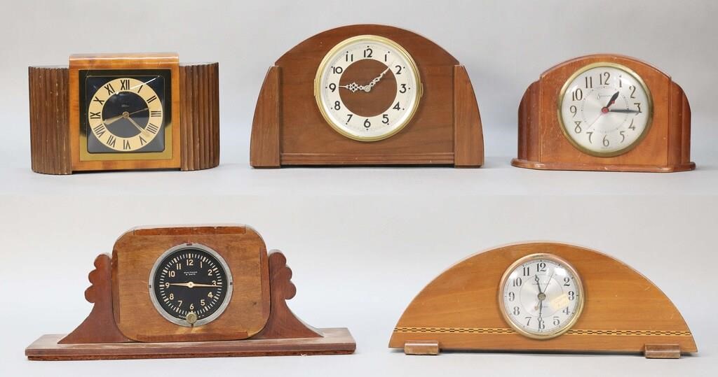 5 ART DECO SHELF CLOCKS5 art deco