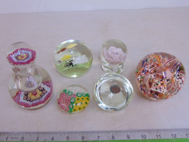 5 ART GLASS PAPERWEIGHTS &